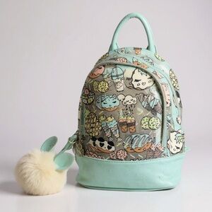 🦄 Betsey Johnson Kawaii Mint Mini Backpack 💖 Donut Ice Cream Print & Bunny Charm